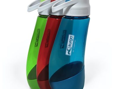 Wasserflasche für den Hund für unterwegs in drei Farben