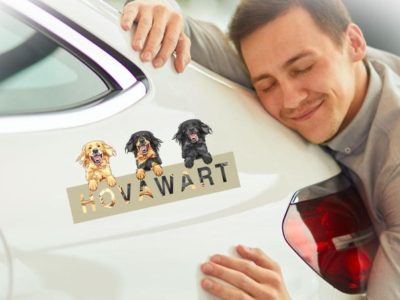 Aufkleber der Rasse Hovawart auf einem weißen Auto