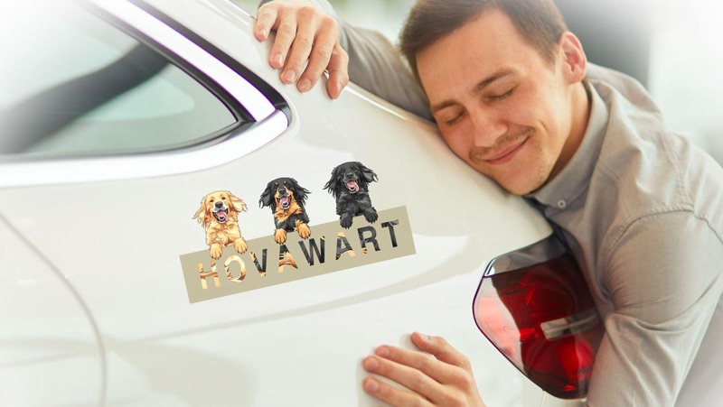 Aufkleber Rasse Hovawart1 Aufkleber der Rasse Hovawart auf einem weißen Auto