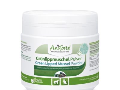 Grünlippmuschelpulver für den Hund ist eine natürliche Gelenkenahrung. Das Pulver in Vollfettqualität trägt zum Erhalt des Gelenkknorpels bei