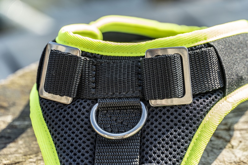 Mitwachsendes Hundegeschirr mit Brustring und Haltegriff sowie zwei Ringen auf dem Rücken