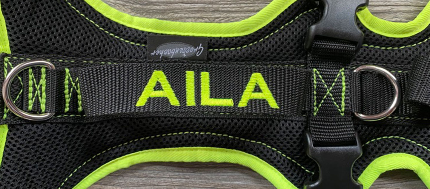 Persönlicher Stick auf deinem Hundegeschirr von Grossenbacher